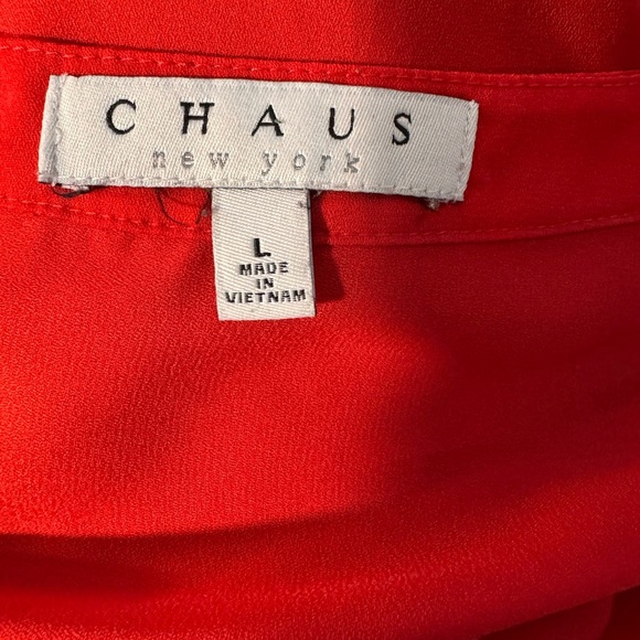 Chaus New York Vibrant Tulip Red V-Neck Three Quarter Sleeve Blouse - Picture 6 of 8